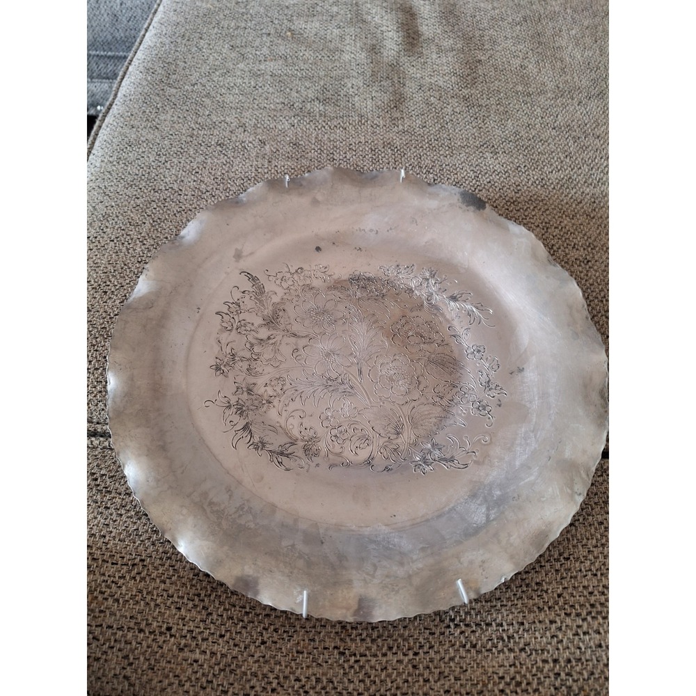 Vintage Aluminum Platter Coronet Silver Co New York 13" Wide Floral Pattern‎